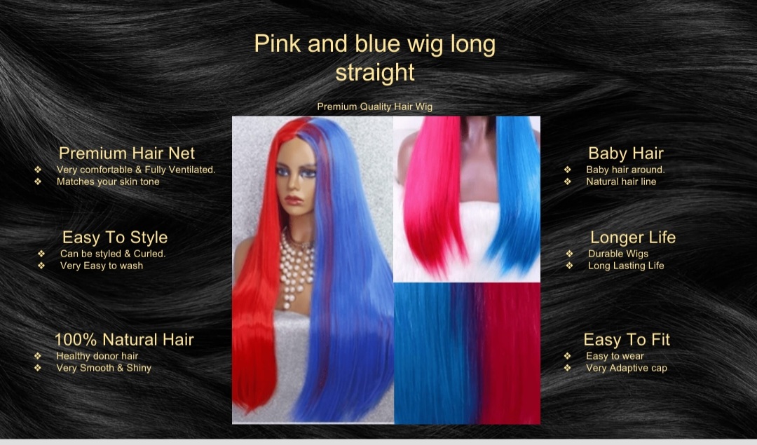 Pink and blue wig long straight