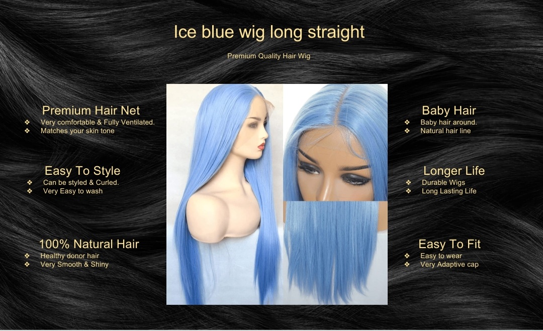 Ice blue wig long straight