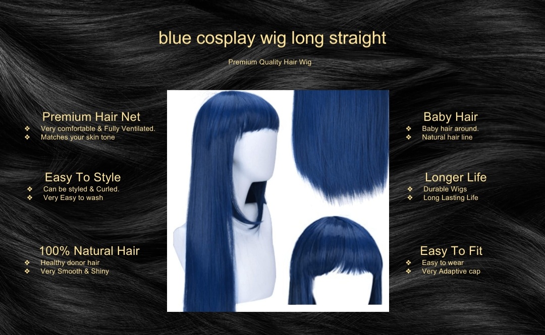 blue cosplay wig long straight