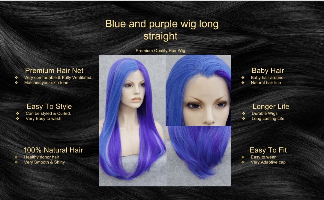 Blue and purple wig long straight