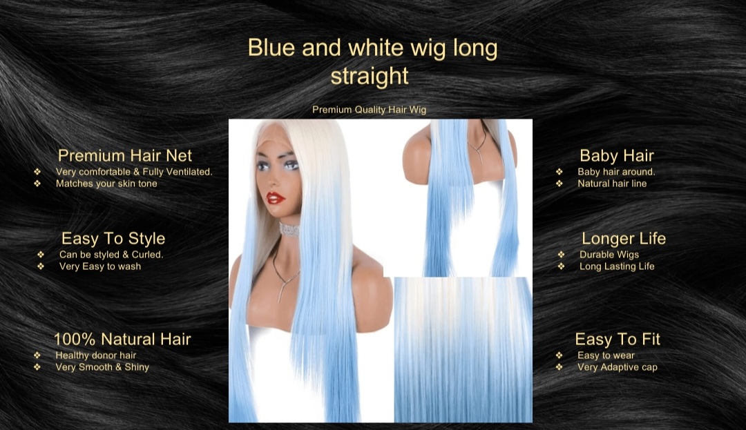 Blue and white wig long straight