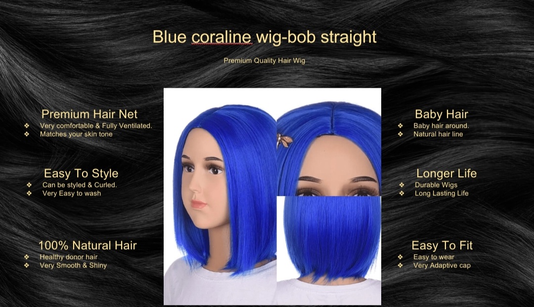 Blue coraline wig-bob straight