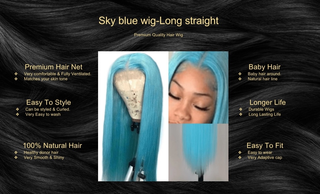 Sky blue wig-Long straight