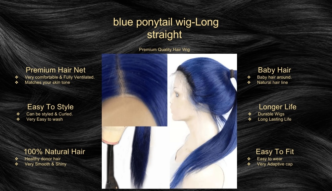 blue ponytail wig-long straight