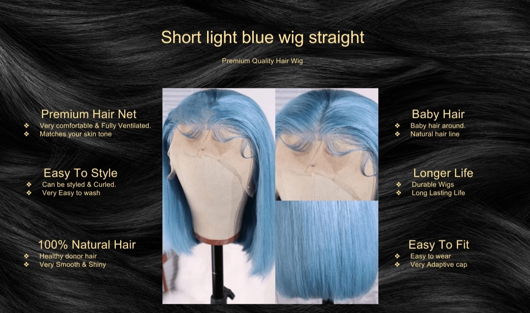 Short light blue wig straight