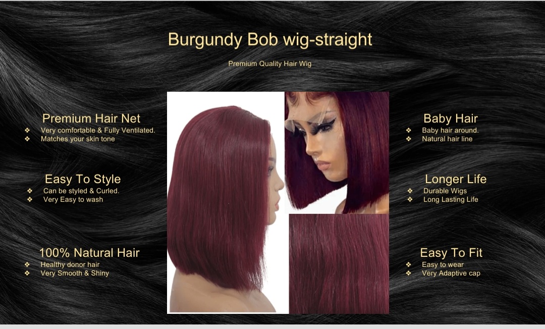 Burgundy Bob wig-straight