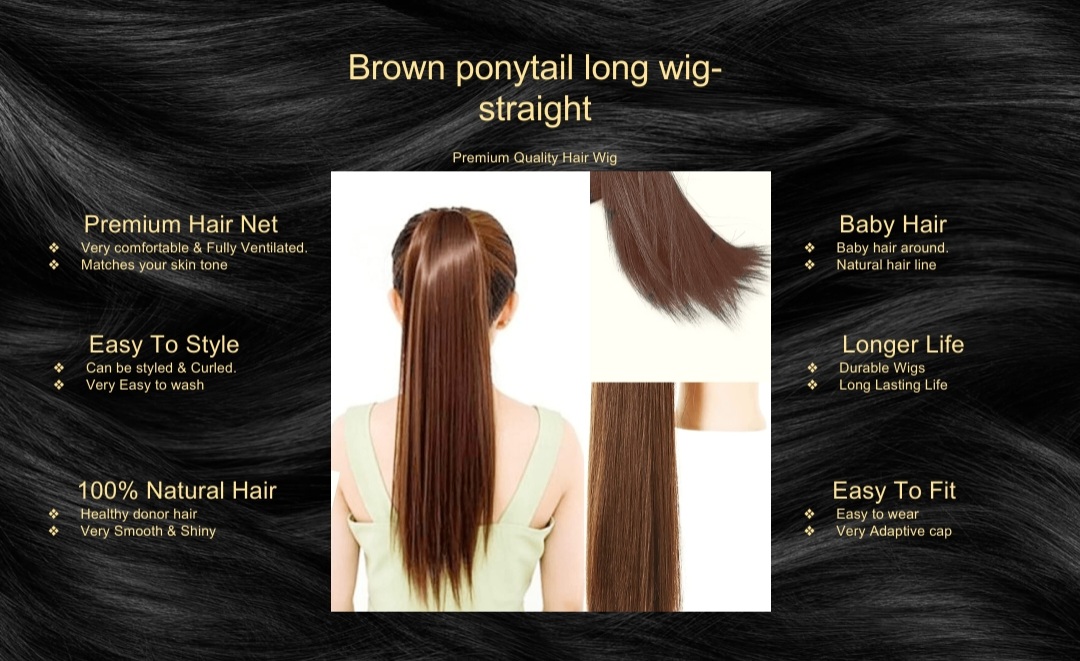 Brown ponytail long wig-straight