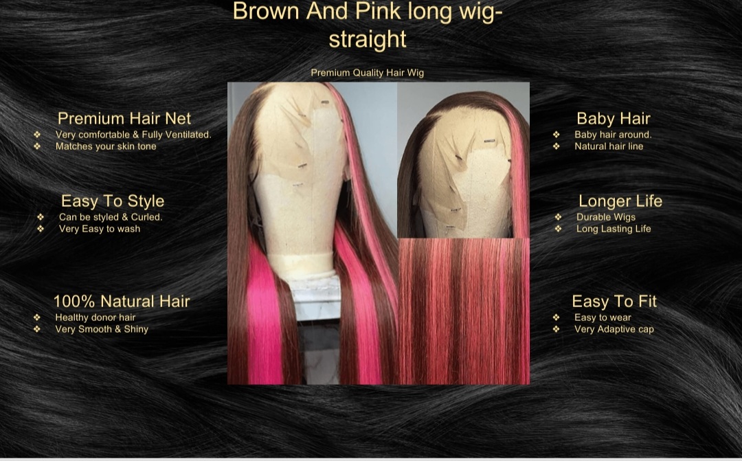 Brown And Pink long wig-straight