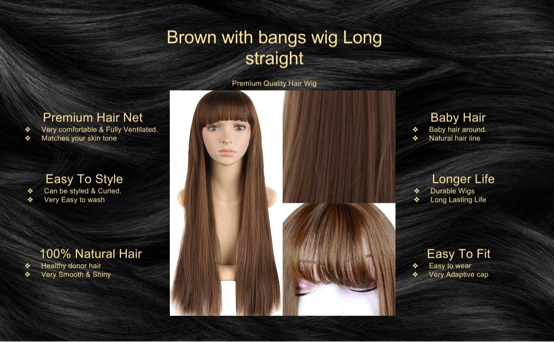 Brown with bangs wig Long straight