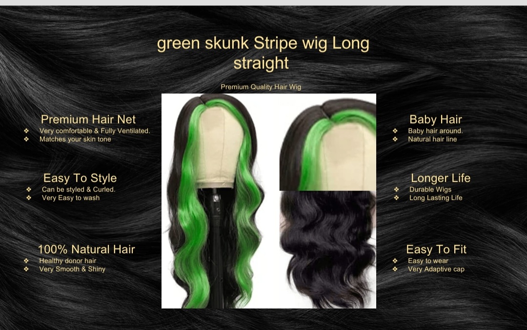 green skunk Stripe wig Long straight