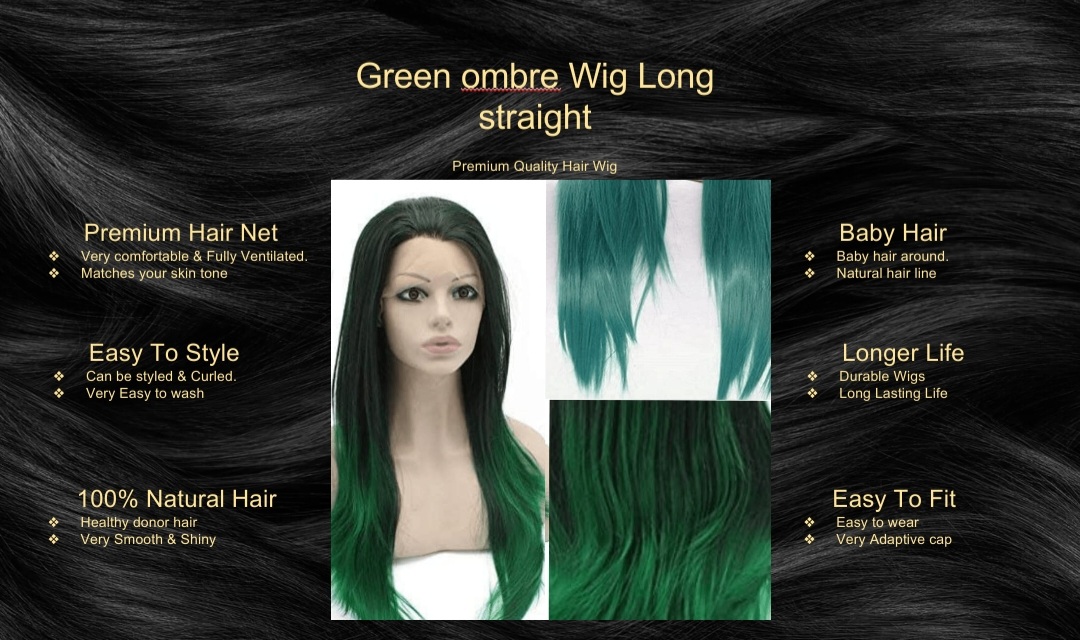 Green ombre Wig Long straight