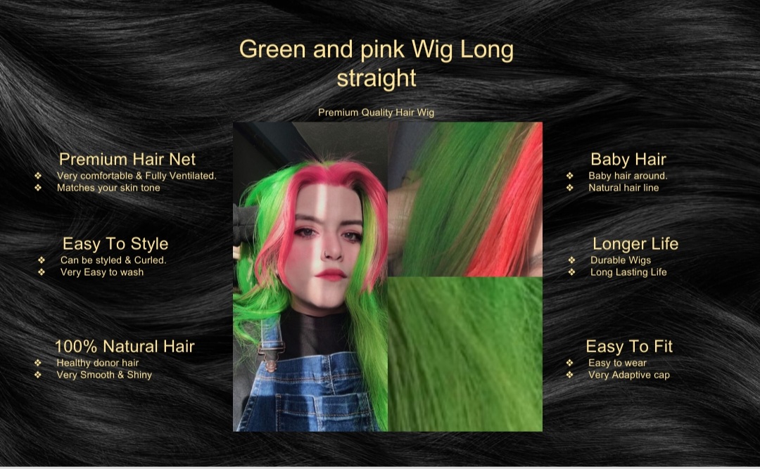 Screenshot 20221227 182410 PowerPoint Green and pink Wig Long straight