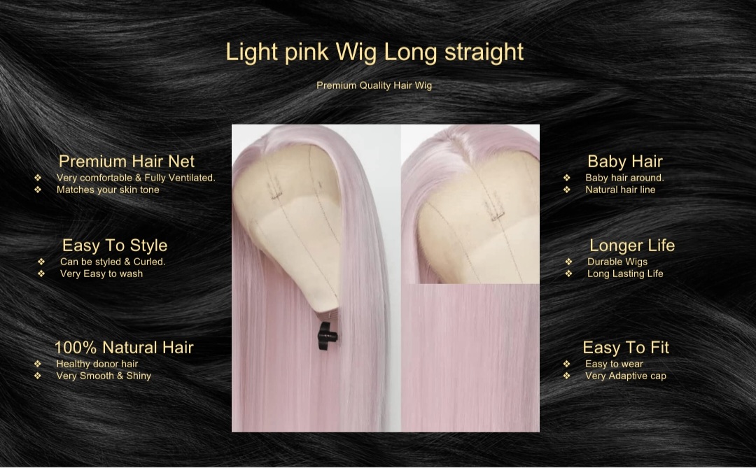 Light pink Wig Long straight