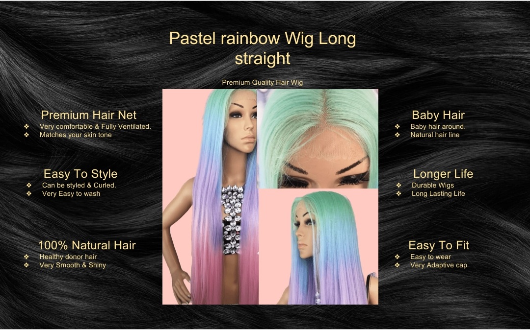 Pastel rainbow Wig Long straight