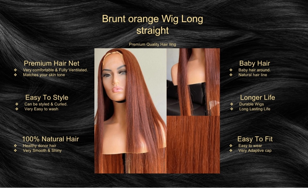 Brunt orange Wig Long straight