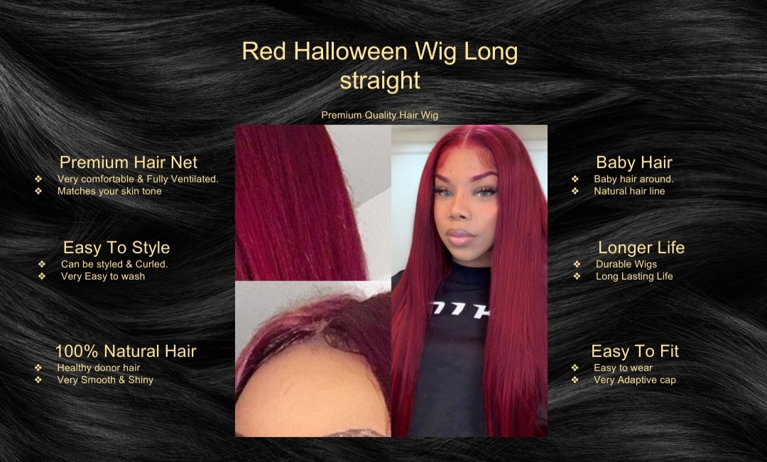 Red Halloween Wig Long straight