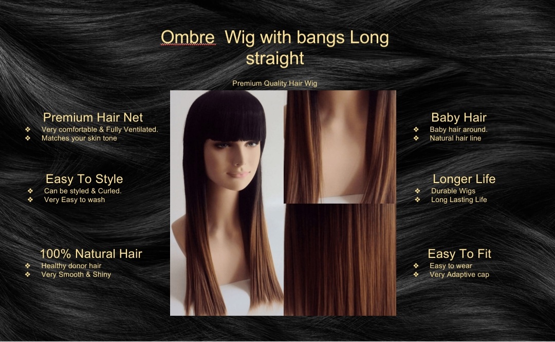 Ombre Wig with bangs Long straight