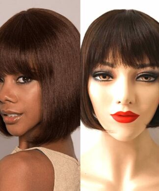 Short Dark Brown Bob With Fringe-Straight 1