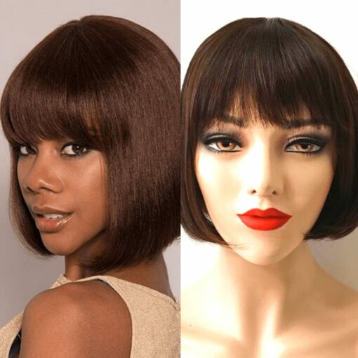 Short Dark Brown Bob With Fringe-Straight 1