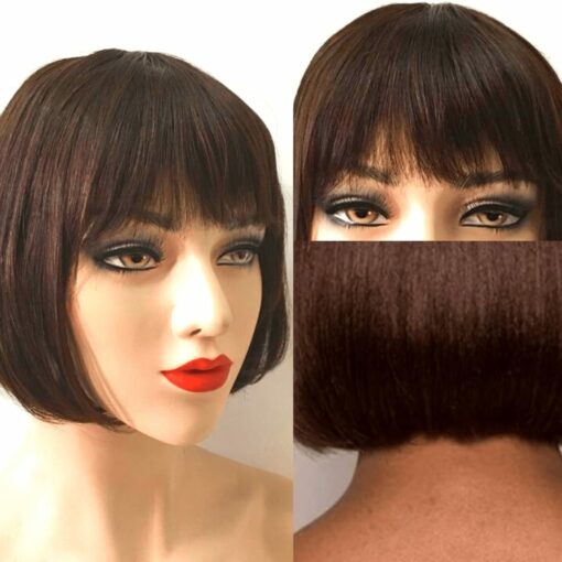 Short Dark Brown Bob With Fringe-Straight 2