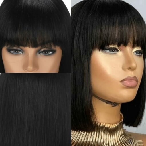 Short Layered Bob With Fringe-Black Straight 3