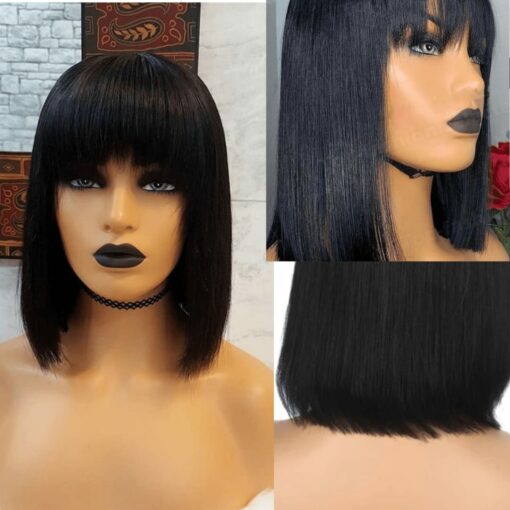 Short Layered Bob With Fringe-Black Straight 4