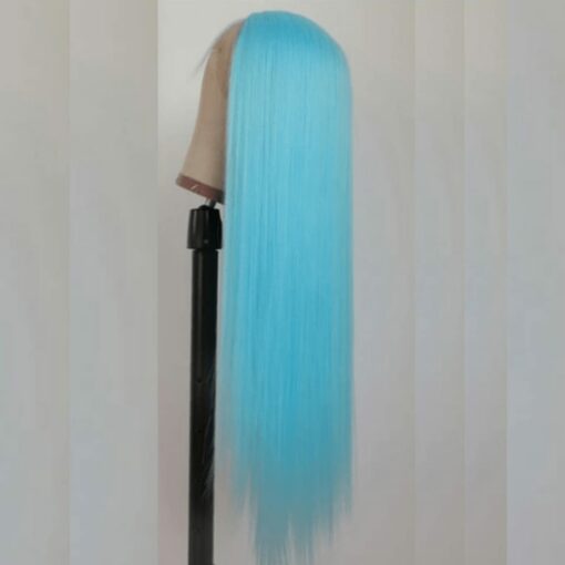 Sky blue wig-Long straight 4