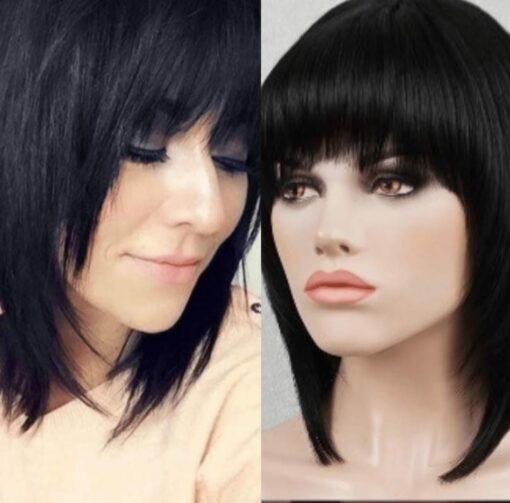 Stacked Layered Bob With Bangs-Straight Black 1