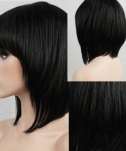 Stacked Layered Bob With Bangs Straight Black 3