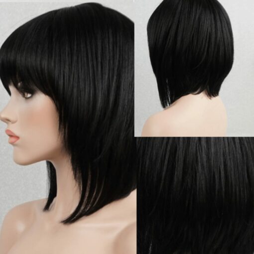 Stacked Layered Bob With Bangs-Straight Black 3