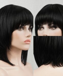 Stacked Layered Bob With Bangs Straight Black2