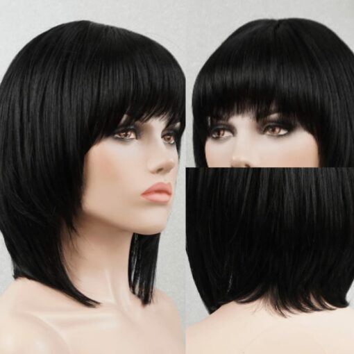 Stacked Layered Bob With Bangs-Straight Black2