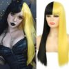 Yellow and black wig long straight1