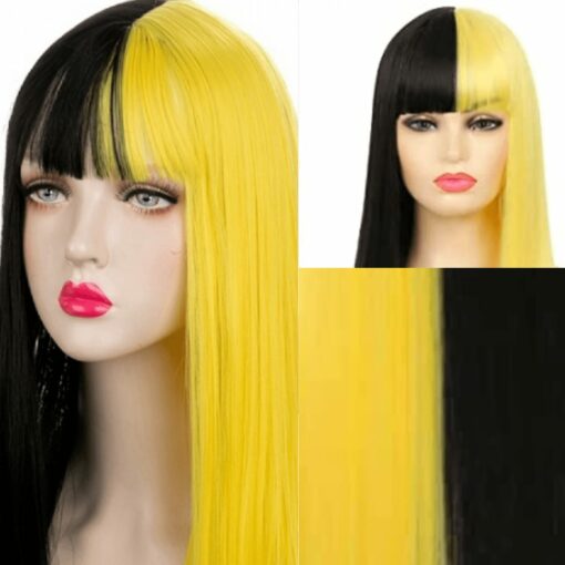Yellow and black wig-long straight3