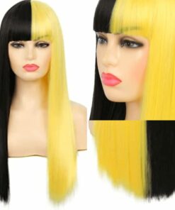 Yellow and black wig long straight4
