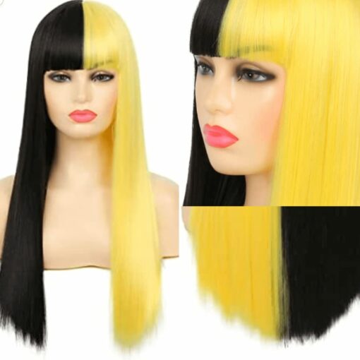 Yellow and black wig long straight4