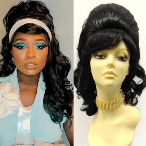 black beehive wig-long curly 1