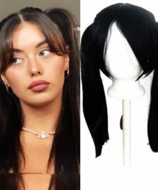 black pigtail wig-long straight 1
