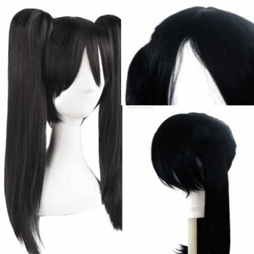 black pigtail wig long straight 4