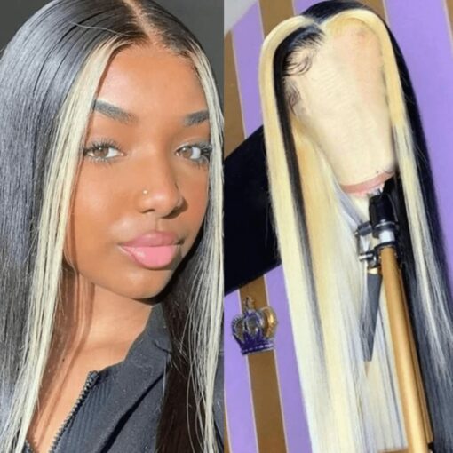 black wig with blonde streaks in front-long straight 1