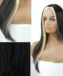 black wig with blonde streaks in front long straight 3