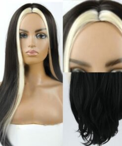 black wig with blonde streaks in front long straight 4