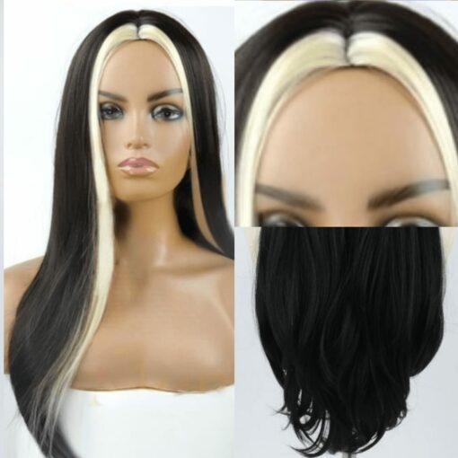 black wig with blonde streaks in front-long straight 4