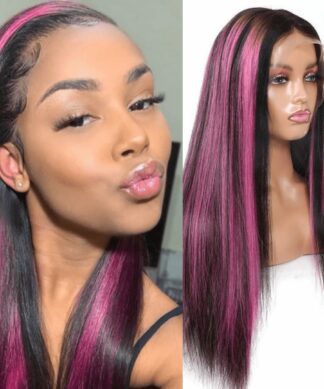 black wig with pink highlights-long straight1
