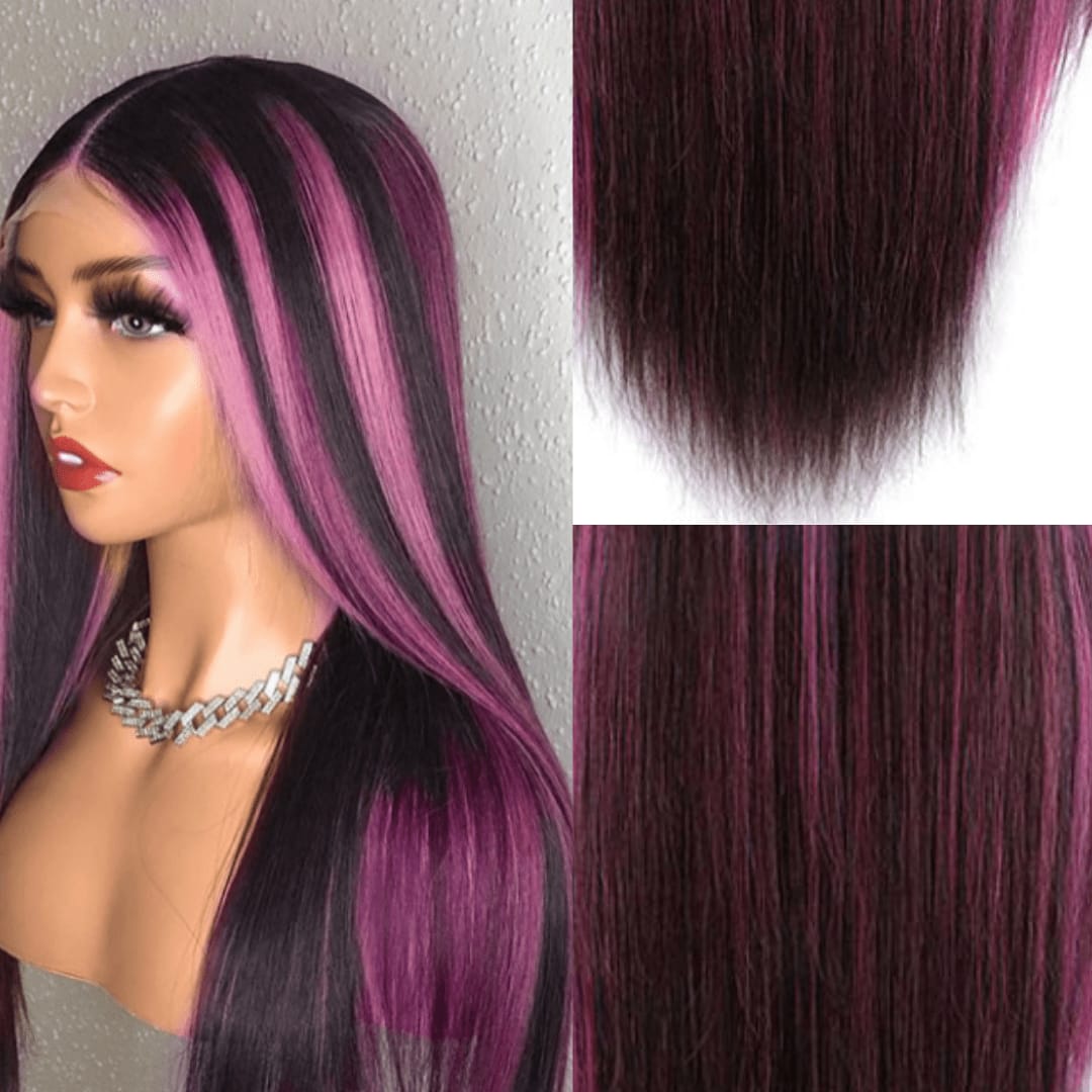 Black Wig With Pink Highlights-Long Straight 100% Virgin Hair, 150 %, 180%  And 250% Density | NexaHair