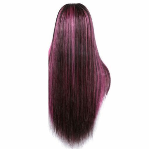 black wig with pink highlights long straight3