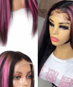 black wig with pink highlights long straight4
