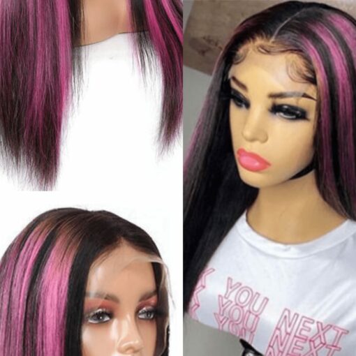 black wig with pink highlights-long straight4