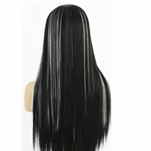 black wig with white highlights wig-Long straight 2