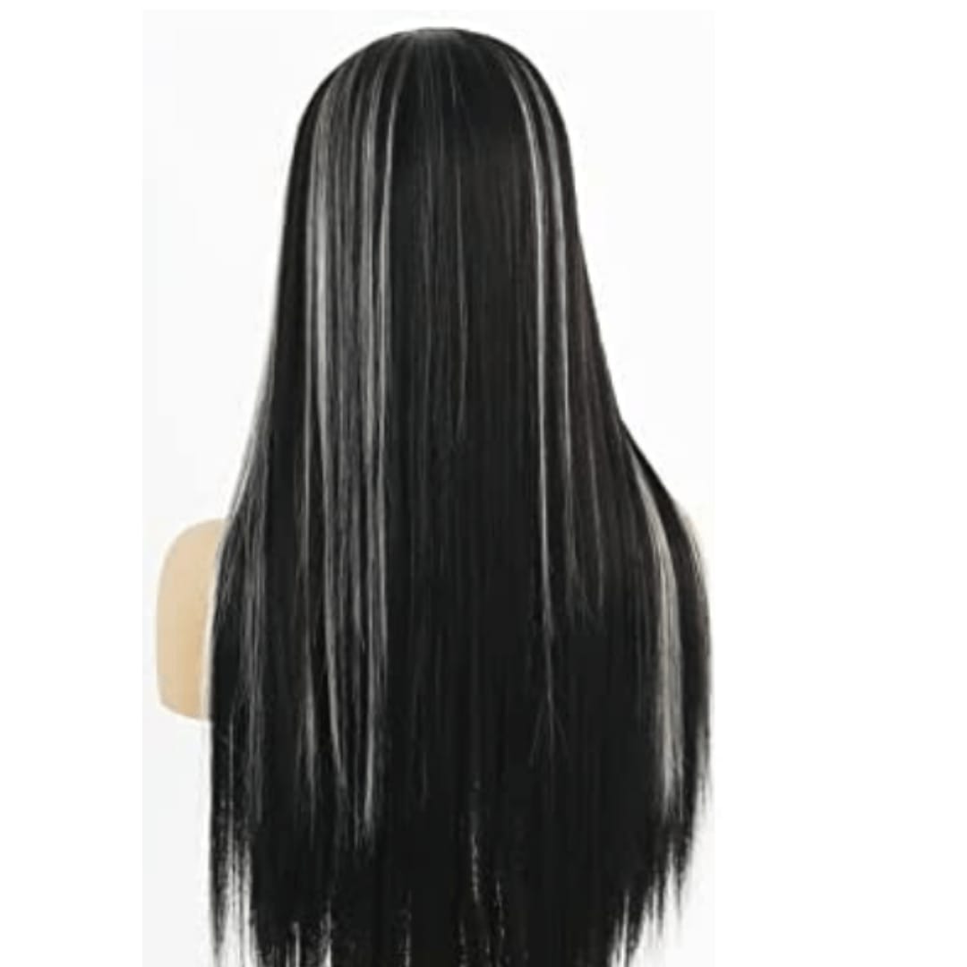 Black Wig With White Highlights Wig-Long Straight With 100% Human Hair And  150 And 250% Density - NEXAHAIR